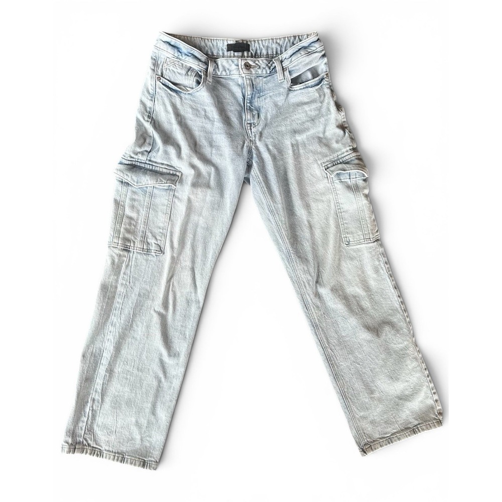 Edgely Light Wash Cargo Jeans Relaxed Boyfriend Straight Mid Rise Size 10 Reg
